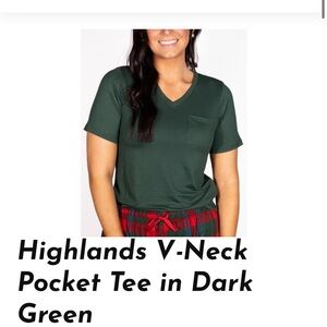 Highlands Dark Green V-Neck Pocket Tee